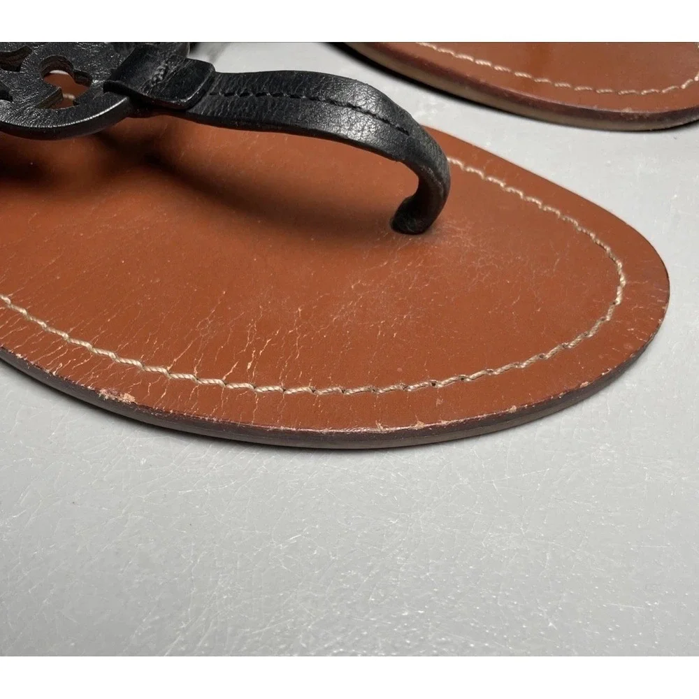 Tory‎ Burch Miller Black Leather Thong Sandals Women's Size 9